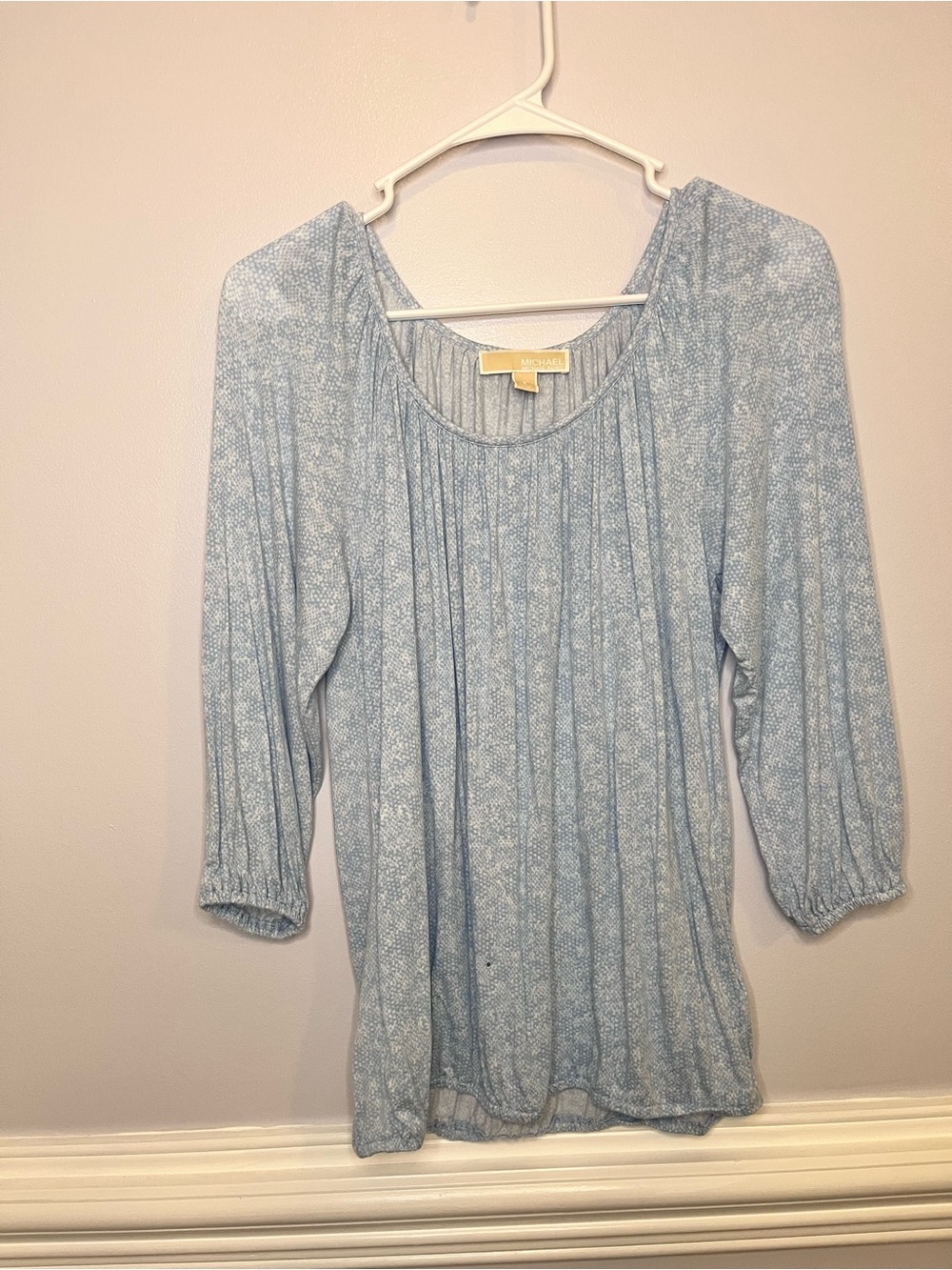 Michael Kors Light Blue Pleated Scoop Neck Blouse